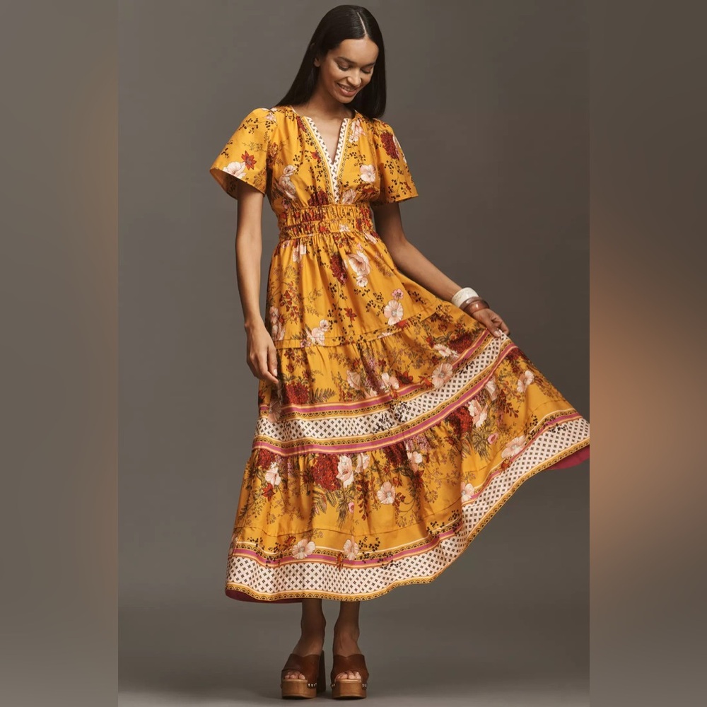 Anthropologie Somerset Maxi Dress Gold